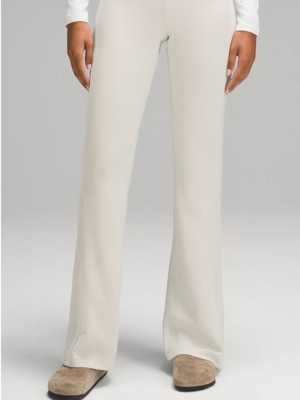 Lululemon Softstreme Ribbed Flared Pants Bone Size 0 High Rise Stretch Lounge